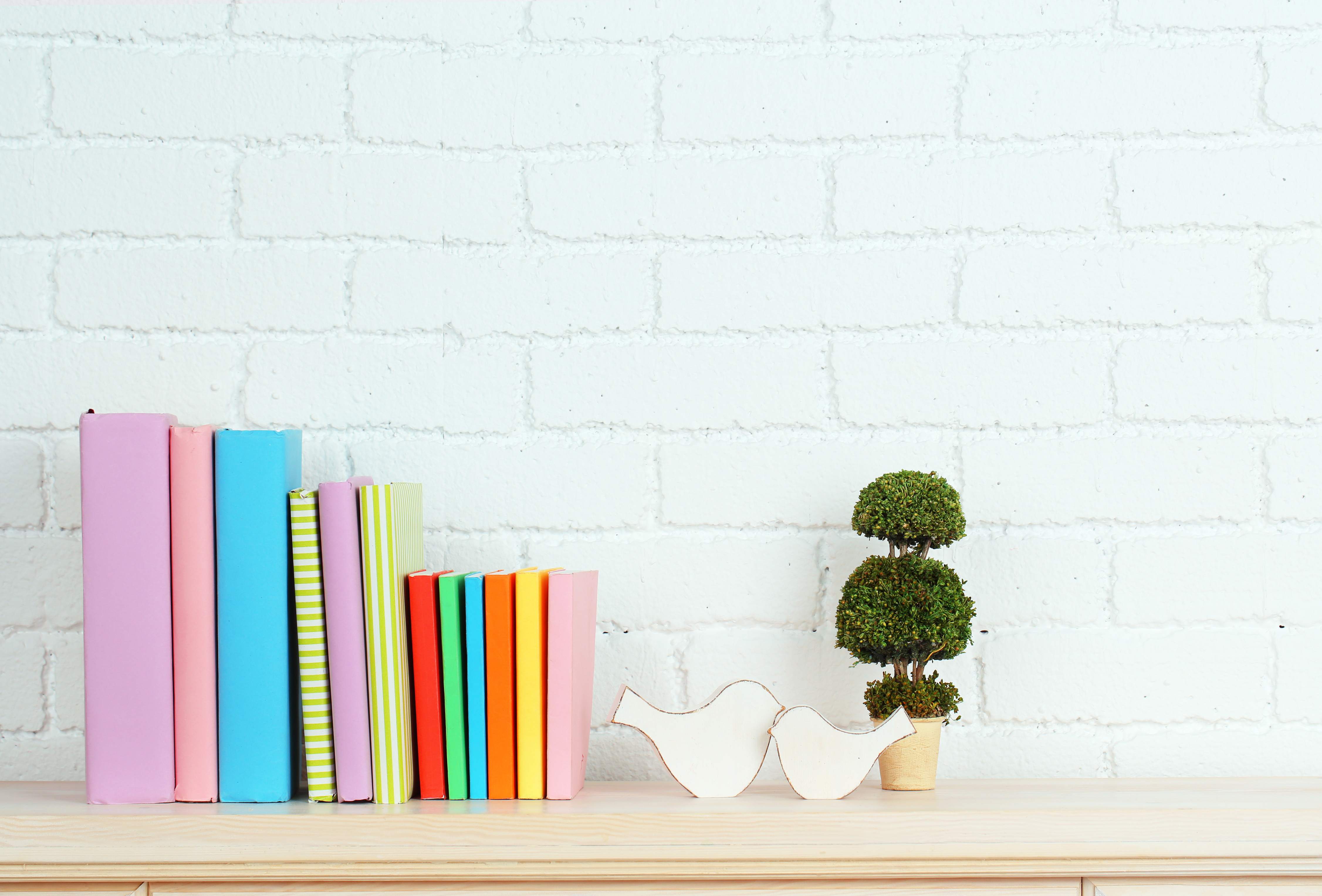 Books on Shelf on Wall Background